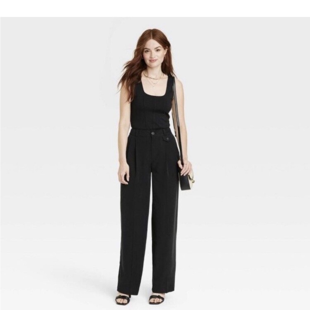 Women's High-Rise Relaxed Fit Full Length Baggy Wide Leg Trousers - A New Day